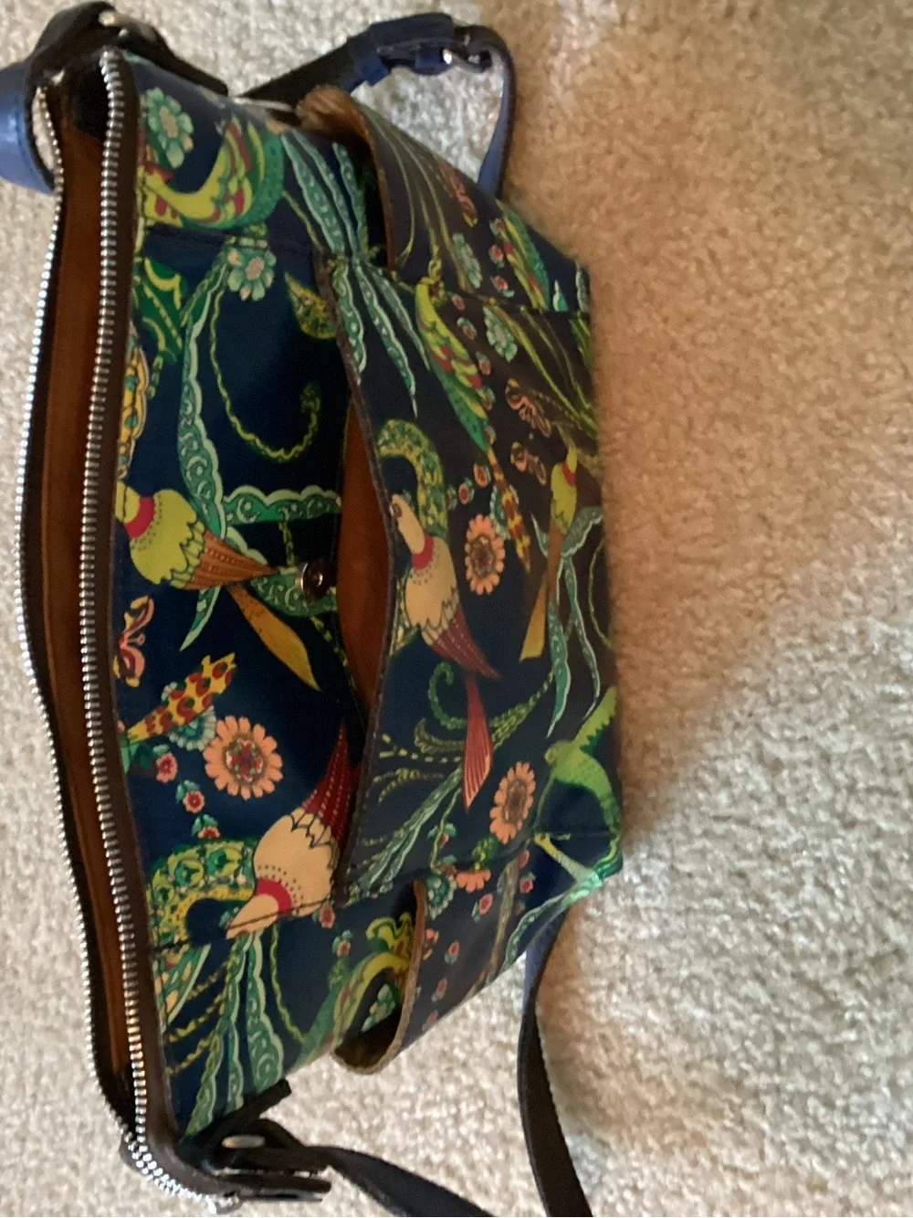 Patricia Nash Sabina Blue Floral Bird Print Crossbody Bag